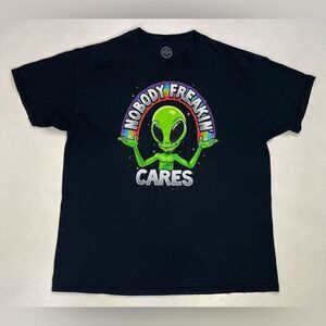 ODM Alien Nobody Freakin Cares Graphic T-shirt Men XXL Black Short Sleeve
